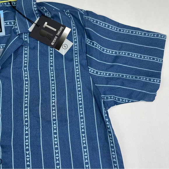 Reverse Threads Aztec Print Button Down Shirt Mens S Blue Geometric Striped NWT - Picture 4 of 8